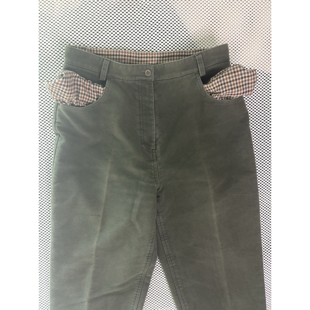 Orvis Womens Olive Green Cotton Moleskin Pants High Rise Plaid Lined Size 10 - Picture 8 of 12